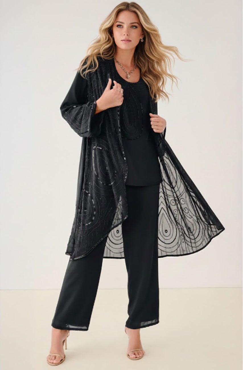 Plus Size Beaded Georgette 3-piece Pant Set &ndash; Formal Wear image number 0