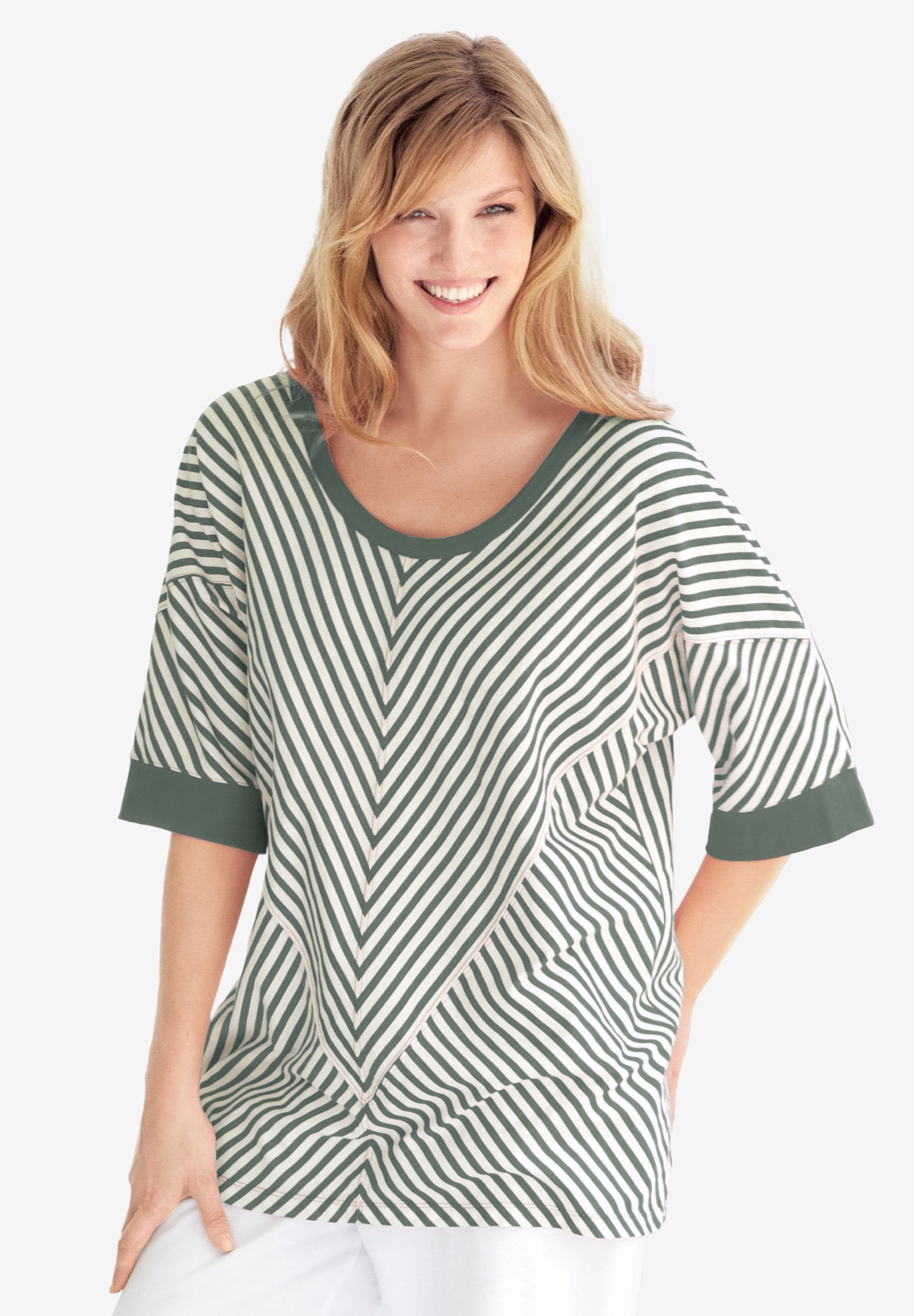 mitred striped scoopneck tee image number 0
