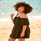 Laser-Cut Off-The-Shoulder Swim Dress image number null