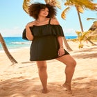 Laser-Cut Off-The-Shoulder Swim Dress image number null