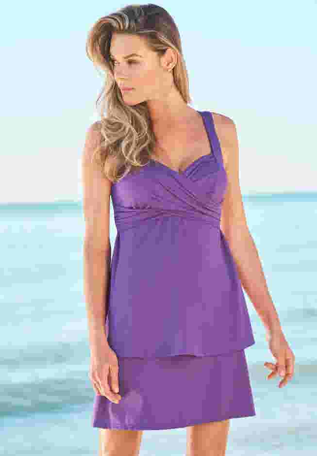Faux-Wrap Sweetheart Tankini Top image number 0