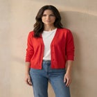Lightweight Fine Knit Relaxed V-Neck Boxy Cardigan image number null