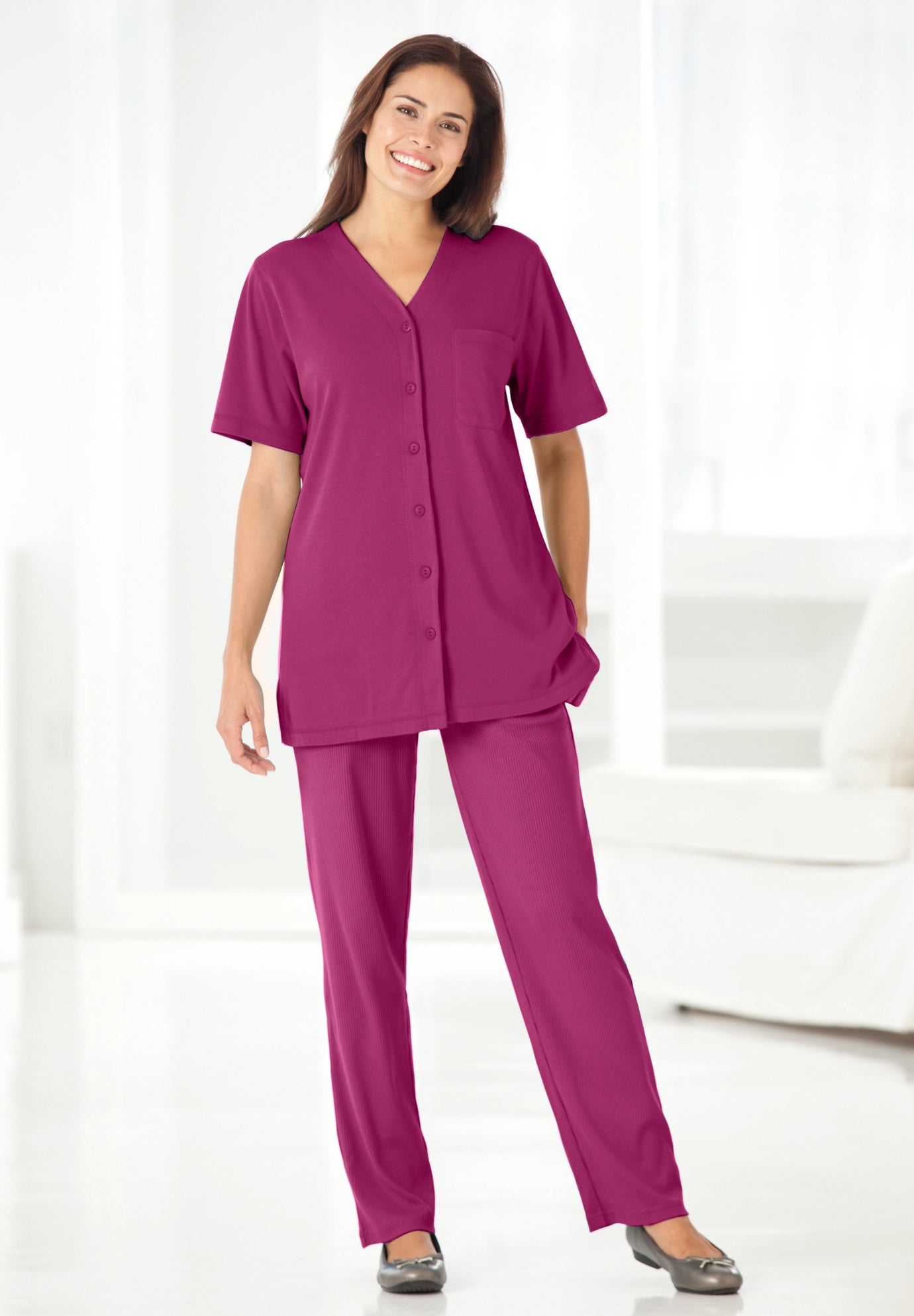 7-Day Straight-Leg Elastic-Waist Stretchy Knit Pant image number 0