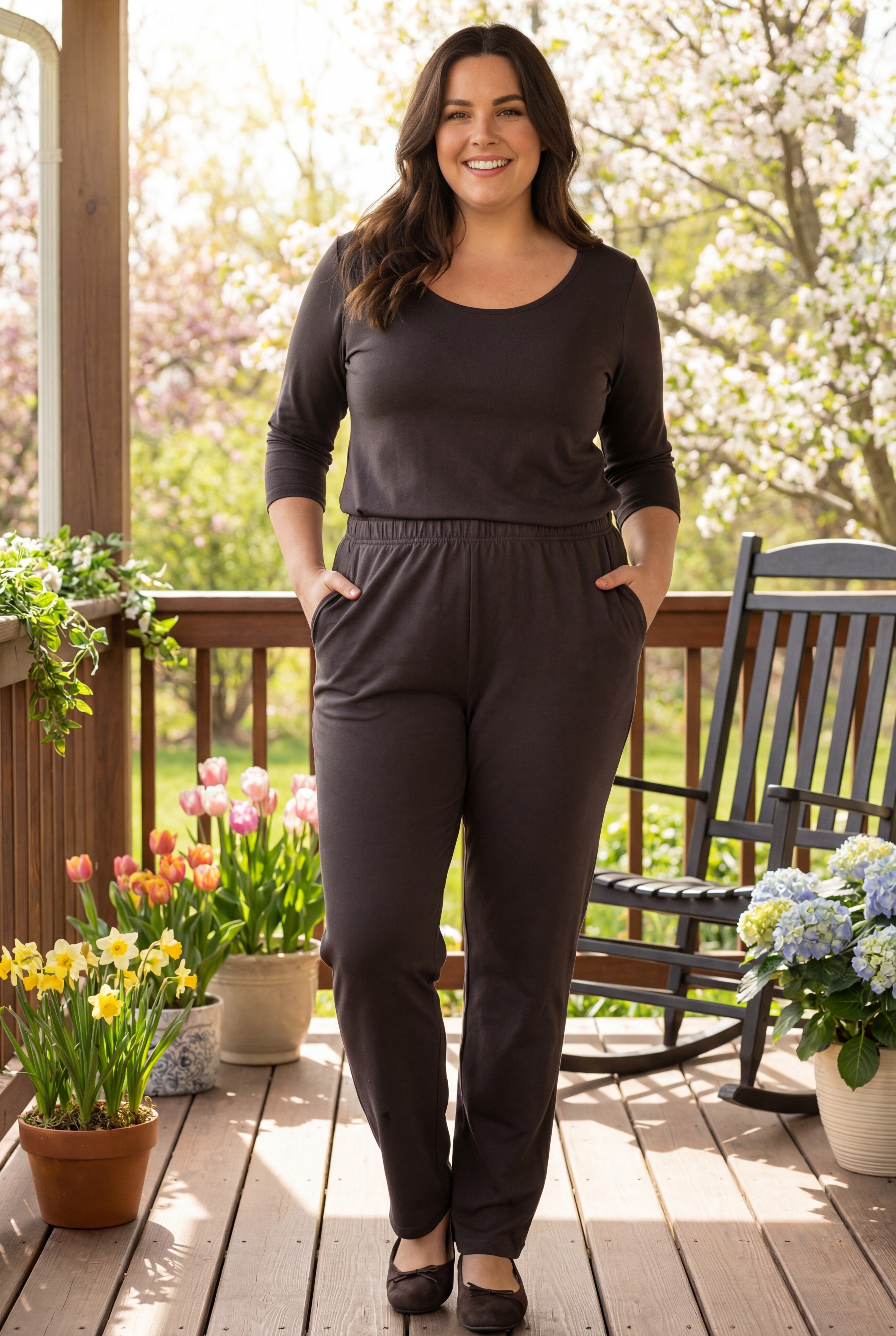 7-Day Straight-Leg Elastic-Waist Stretchy Knit Pant image number 1
