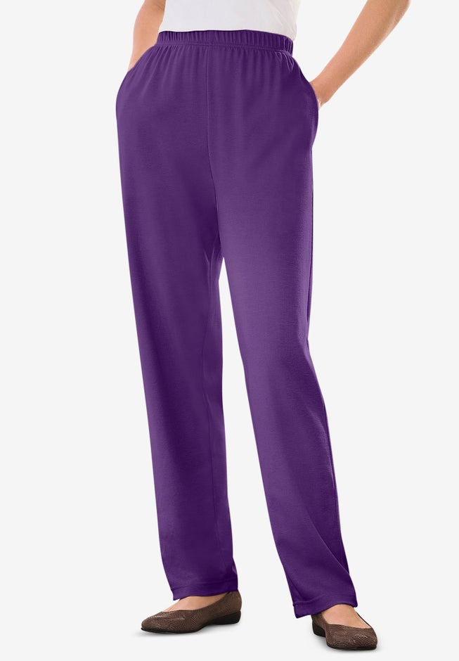 7-Day Straight-Leg Elastic-Waist Stretchy Knit Pant image number 1