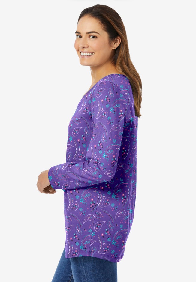 Perfect Printed Long-Sleeve V-Neck Tee image number 2