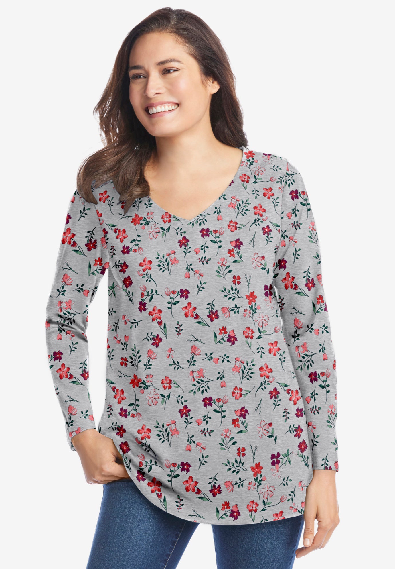 Perfect Printed Long-Sleeve V-Neck Tee image number 0