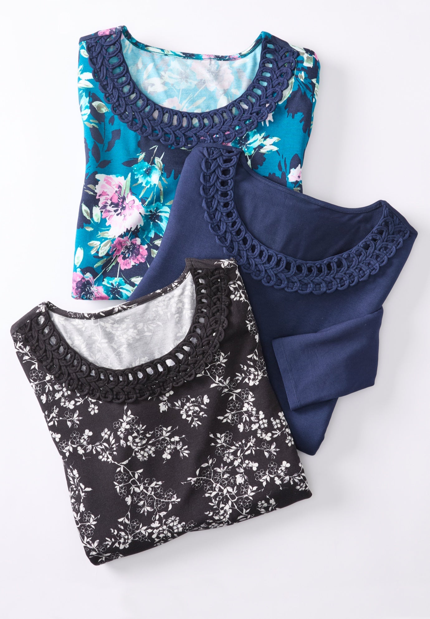 Soutache Neckline 3/4 Sleeve Top image number 1