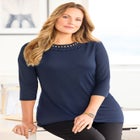 Soutache Neckline 3/4 Sleeve Top image number null