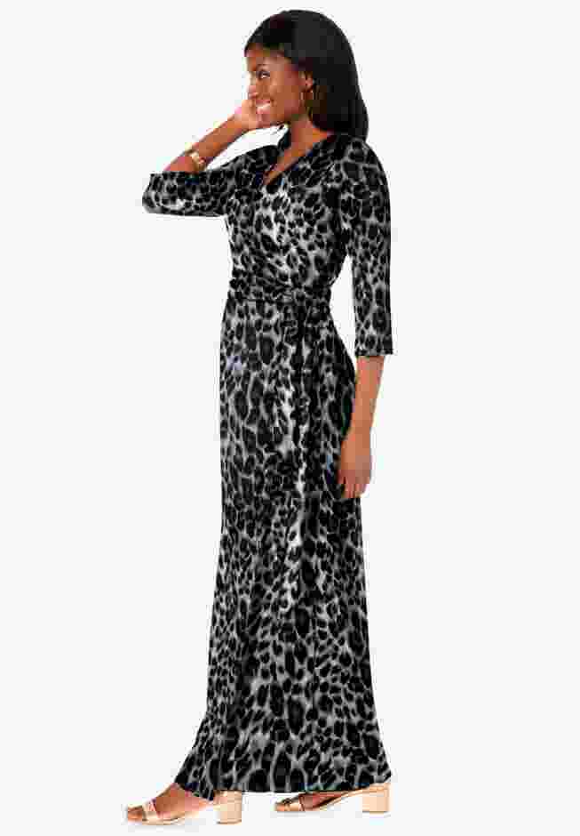 Stretch Knit Faux Wrap Maxi Dress image number 3