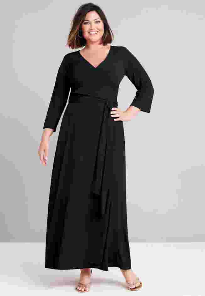 Stretch Knit Faux Wrap Maxi Dress image number 5
