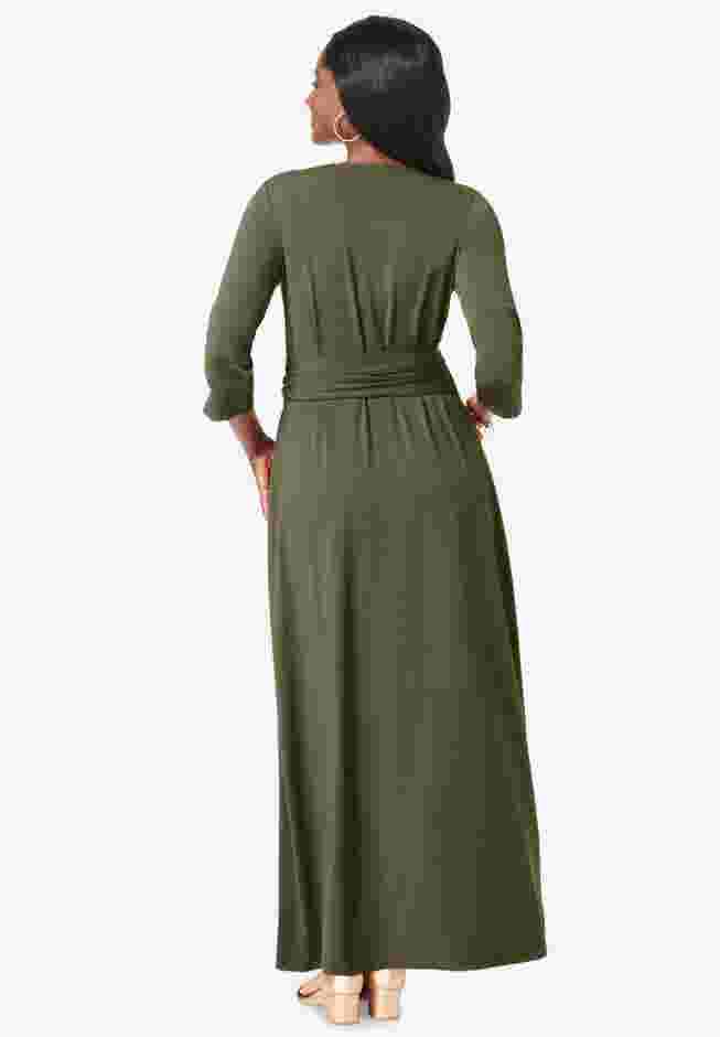 Stretch Knit Faux Wrap Maxi Dress image number 1