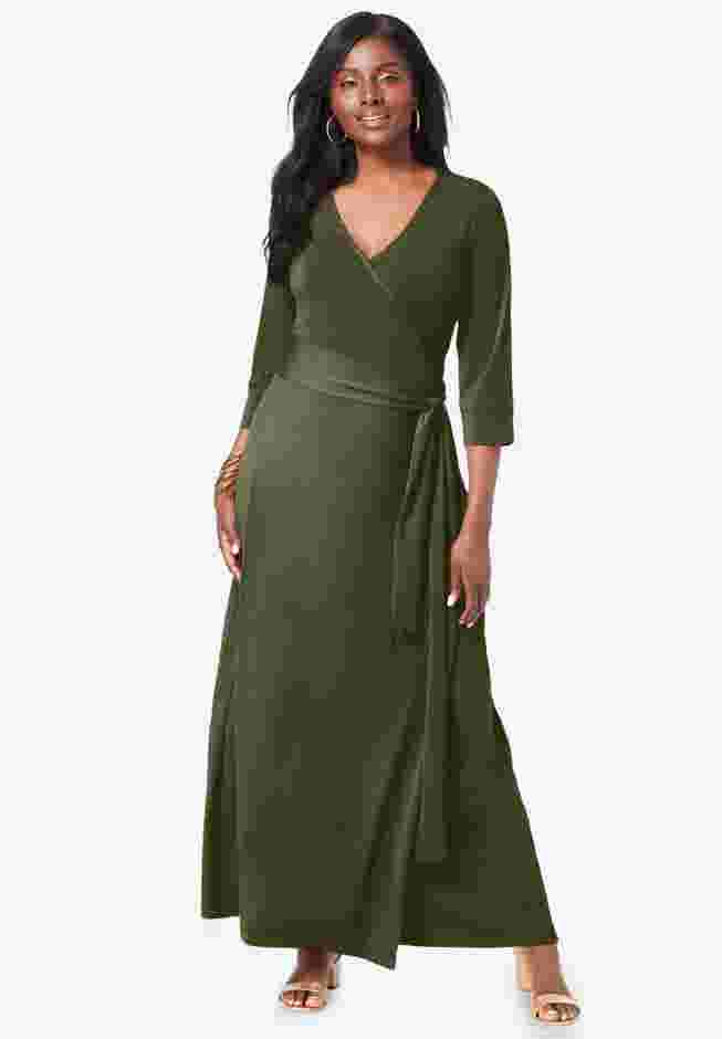 Stretch Knit Faux Wrap Maxi Dress image number 0