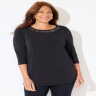 Embellished Stud Neckline Top image number null