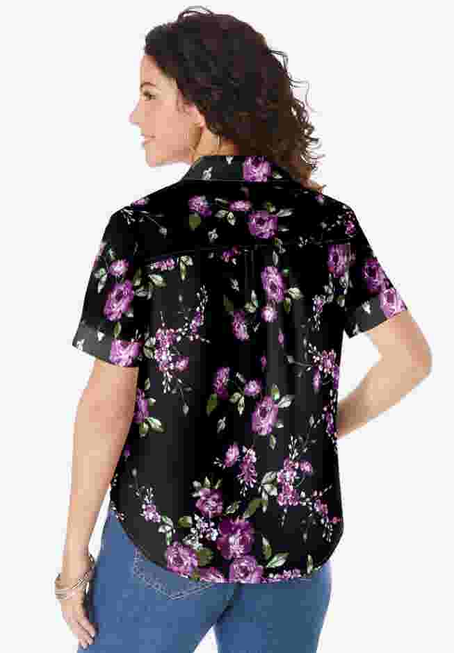 Plus Size Kate Short Sleeve Easy Cotton-Blend Button-Front Shirt image number 1