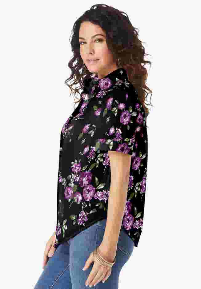 Plus Size Kate Short Sleeve Easy Cotton-Blend Button-Front Shirt image number 2