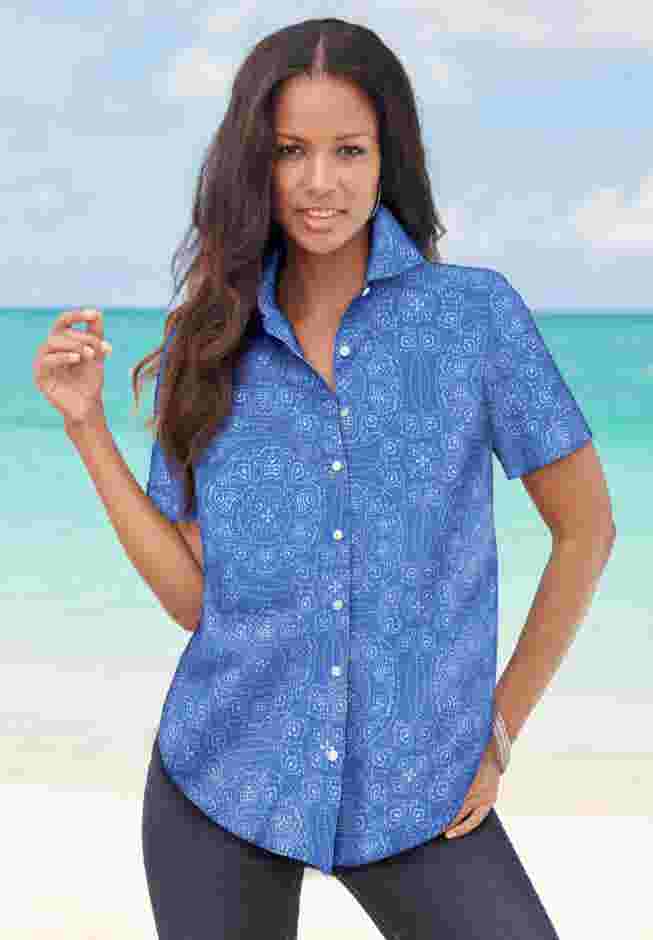 Plus Size Kate Short Sleeve Easy Cotton-Blend Button-Front Shirt image number 3
