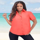 Plus Size Kate Short Sleeve Easy Cotton-Blend Button-Front Shirt image number null