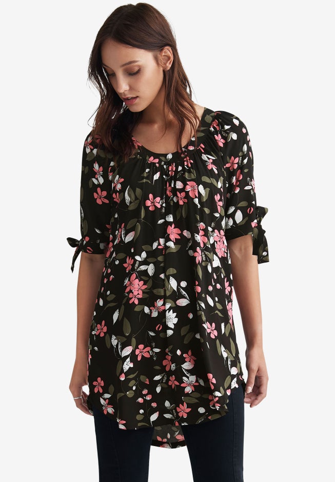 Tie-Sleeve Scoop Neck Tunic image number 0