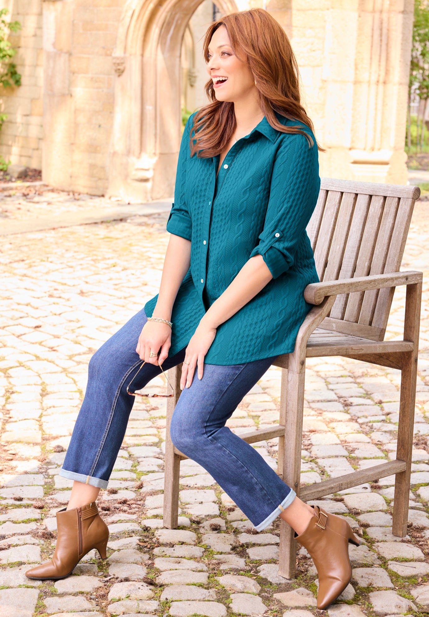 Collared Cable Buttonfront Tunic image number 1