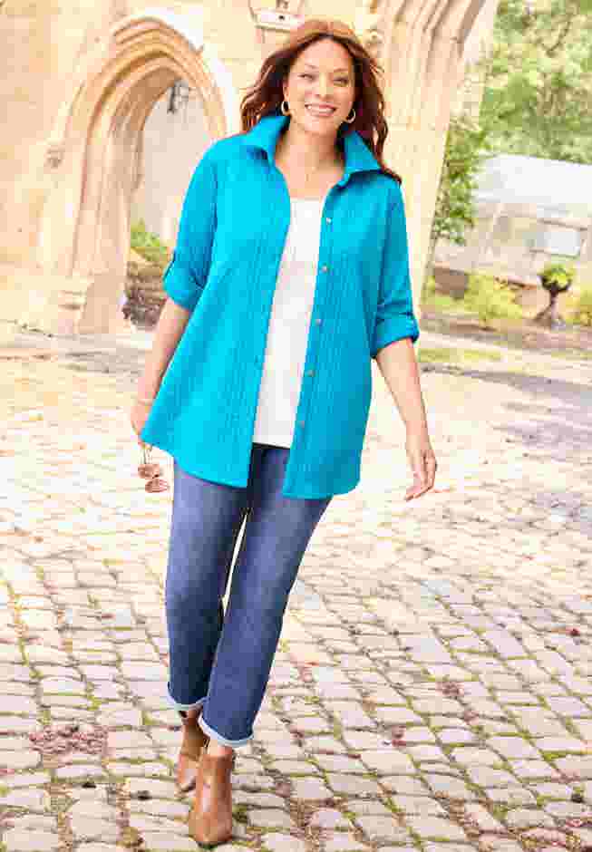 Collared Cable Buttonfront Tunic image number 3