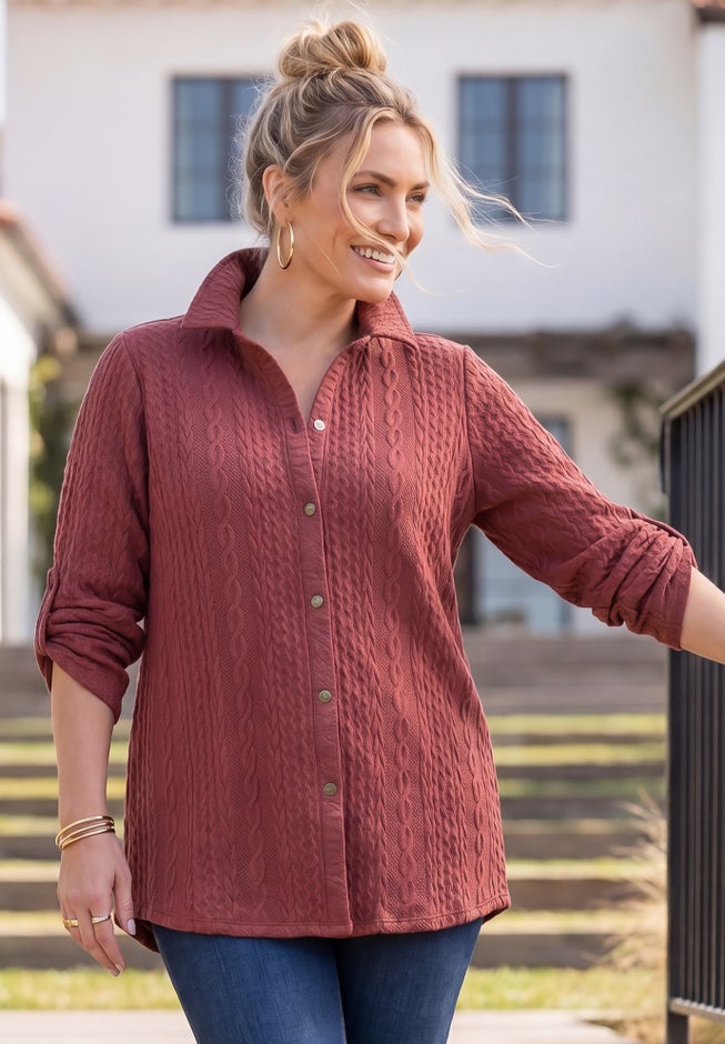 Collared Cable Buttonfront Tunic image number 1