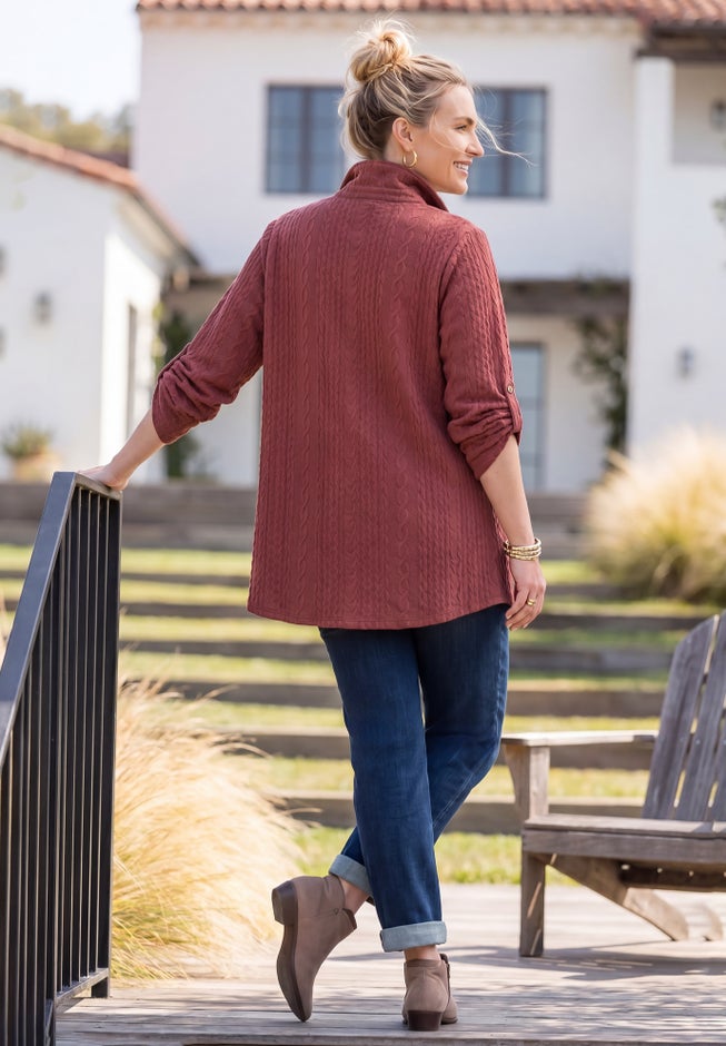 Collared Cable Buttonfront Tunic image number 3