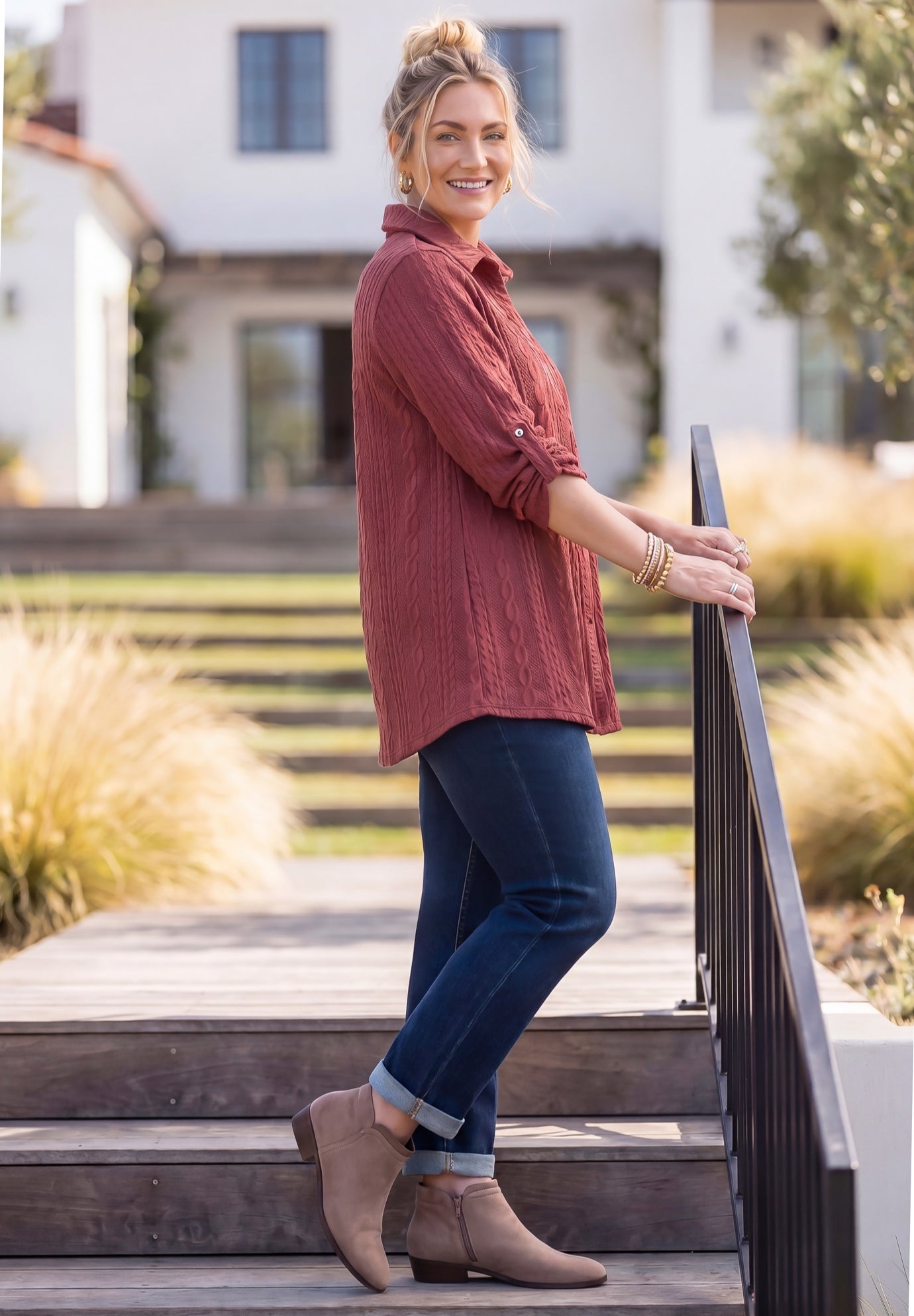 Collared Cable Buttonfront Tunic image number 2