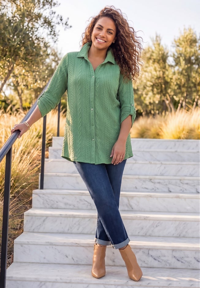 Collared Cable Buttonfront Tunic image number 2