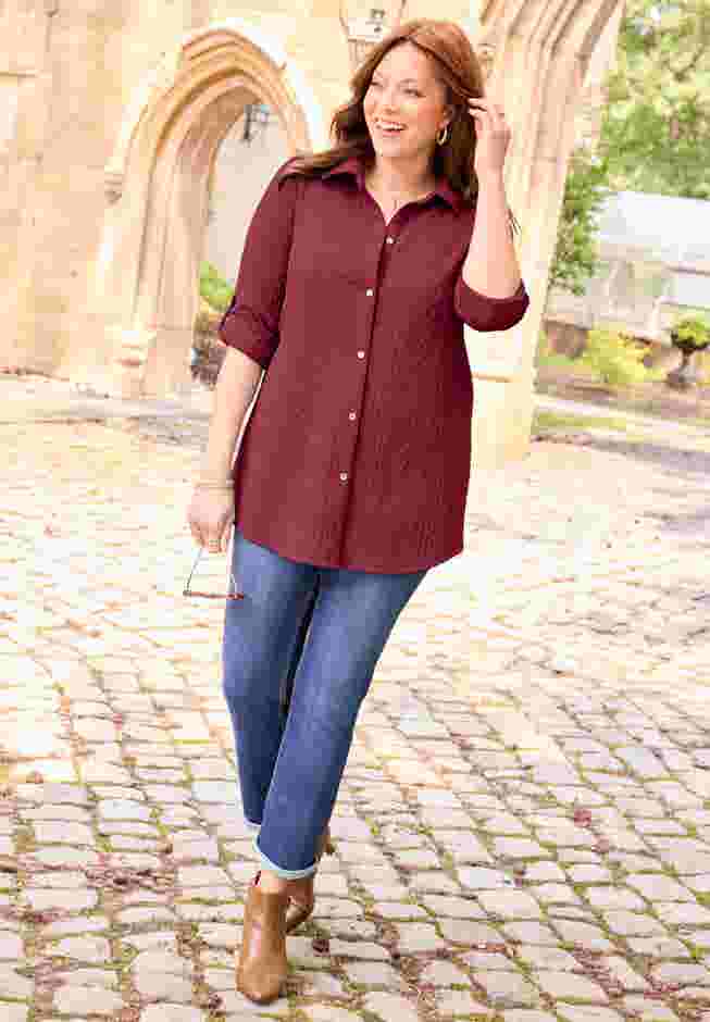 Collared Cable Buttonfront Tunic image number 0