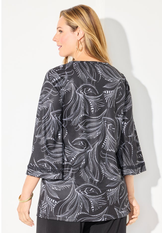 Crochet Detail Bell Sleeve Top image number 1