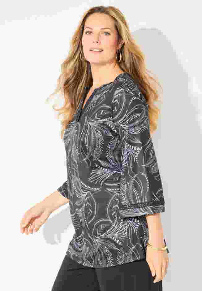 Crochet Detail Bell Sleeve Top image number 2