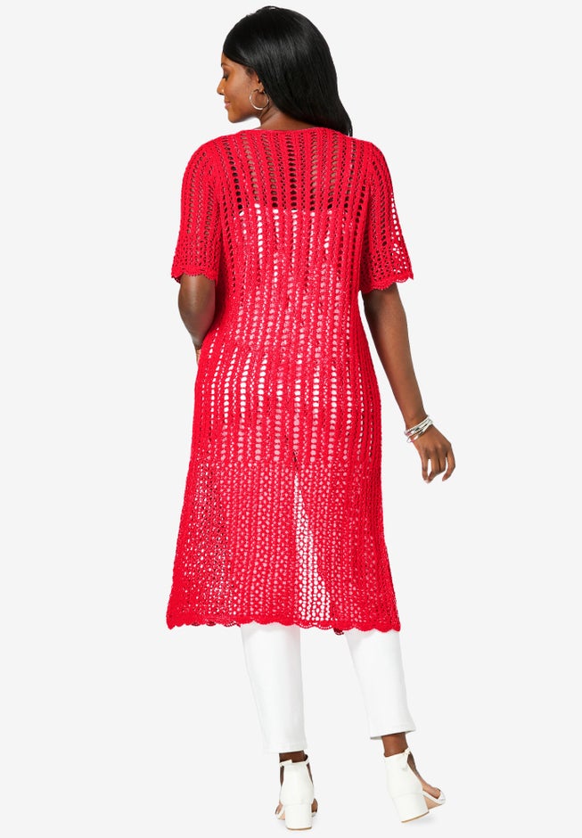 Scalloped Crochet Sweater Duster image number 1