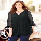 Swiss Dot Tie Sleeve Blouse image number null