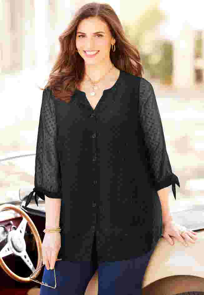 Swiss Dot Tie Sleeve Blouse image number 0