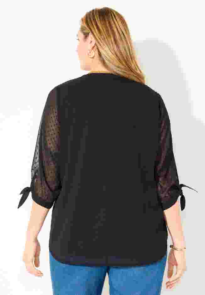Swiss Dot Tie Sleeve Blouse image number 1