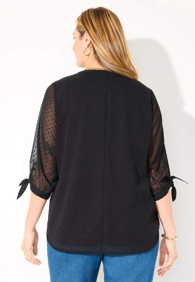 Swiss Dot Tie Sleeve Blouse image number 1