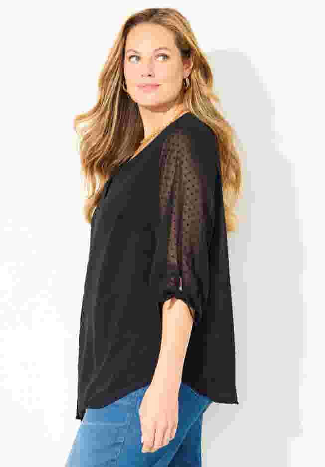 Swiss Dot Tie Sleeve Blouse image number 2