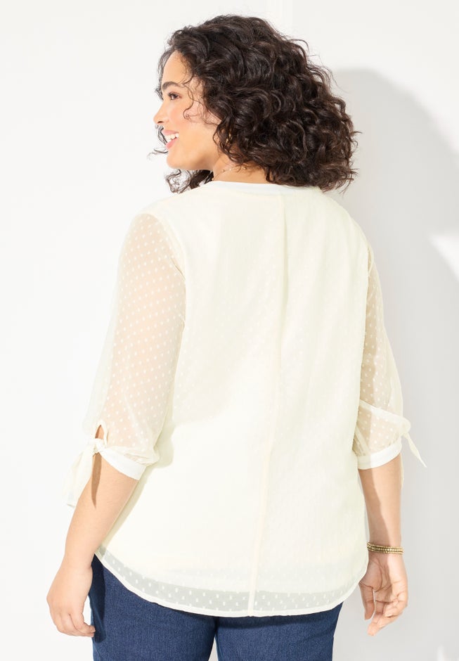 Swiss Dot Tie Sleeve Blouse image number 1