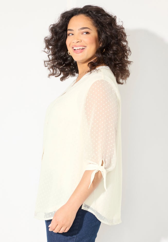 Swiss Dot Tie Sleeve Blouse image number 2