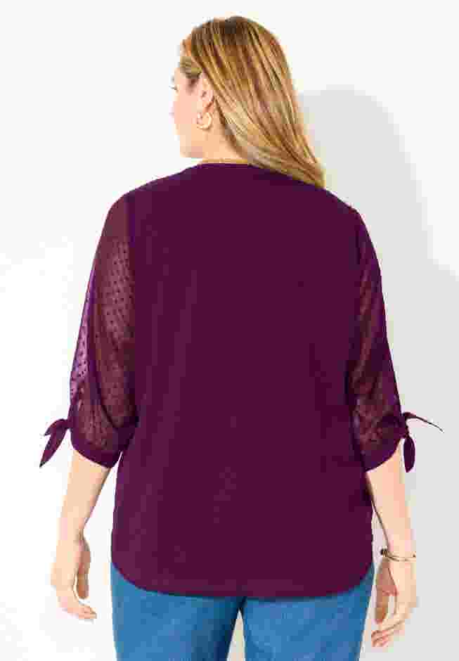 Swiss Dot Tie Sleeve Blouse image number 1