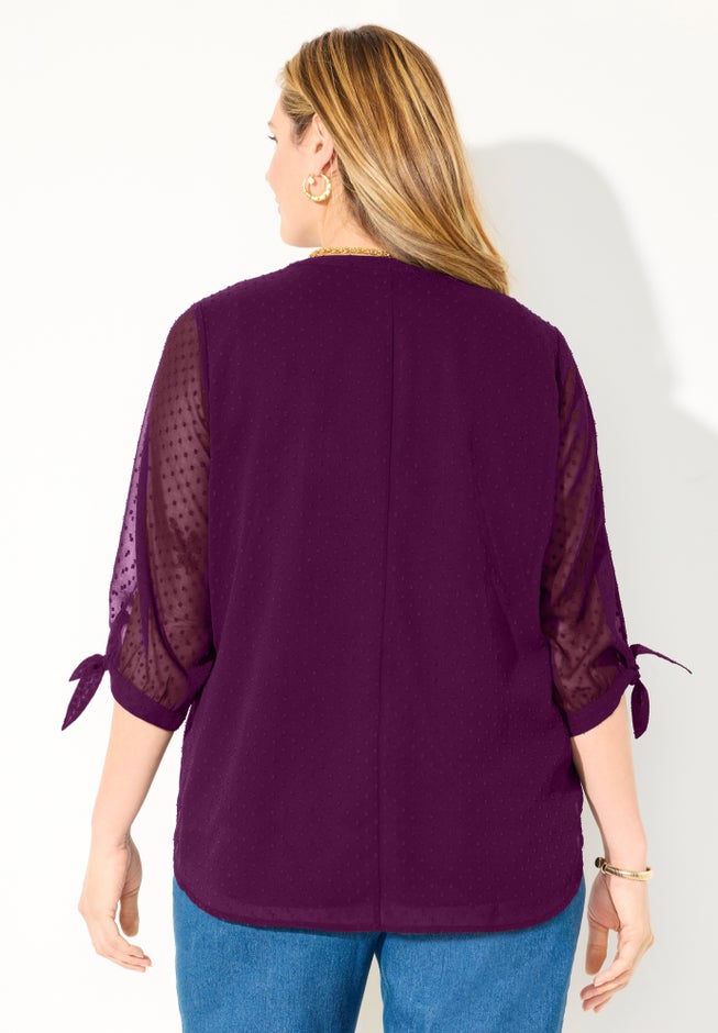 Swiss Dot Tie Sleeve Blouse image number 1