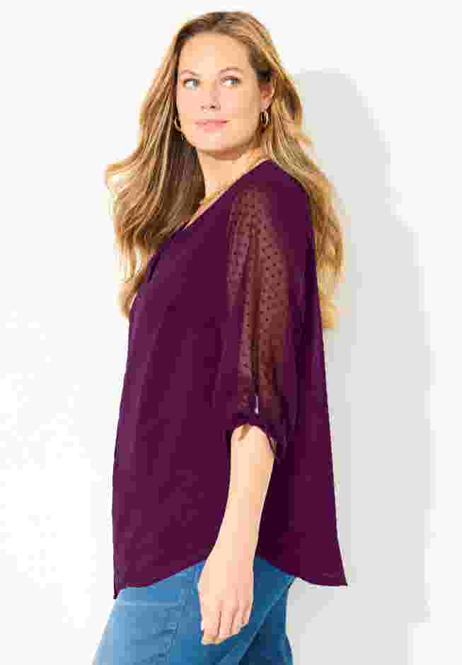 Swiss Dot Tie Sleeve Blouse image number 2