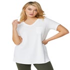 Stretch Knit V-neck Short Sleeve Chest Pocket Tunic image number null