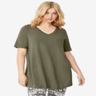 Stretch Knit V-neck Short Sleeve Chest Pocket Tunic image number null