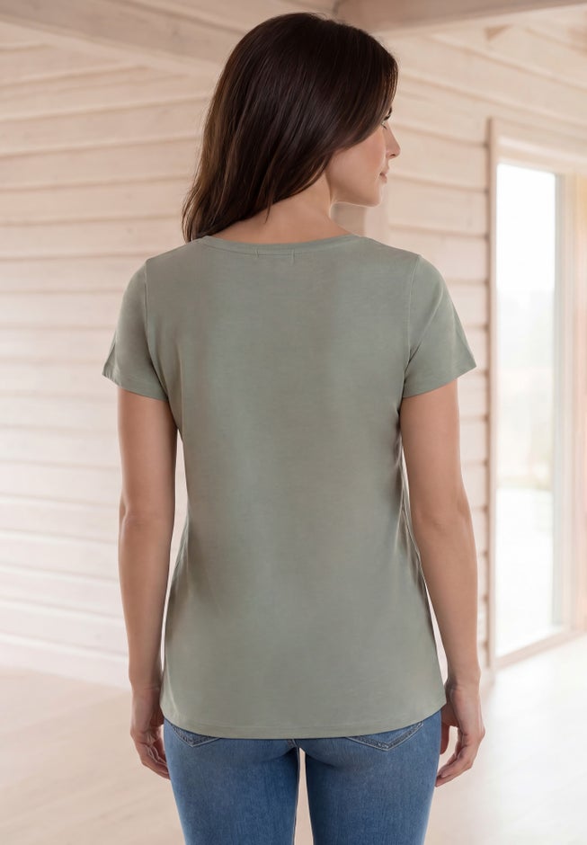 100% Cotton Jersey Slub Scoopneck Short Sleeve Graphic Tee image number 1