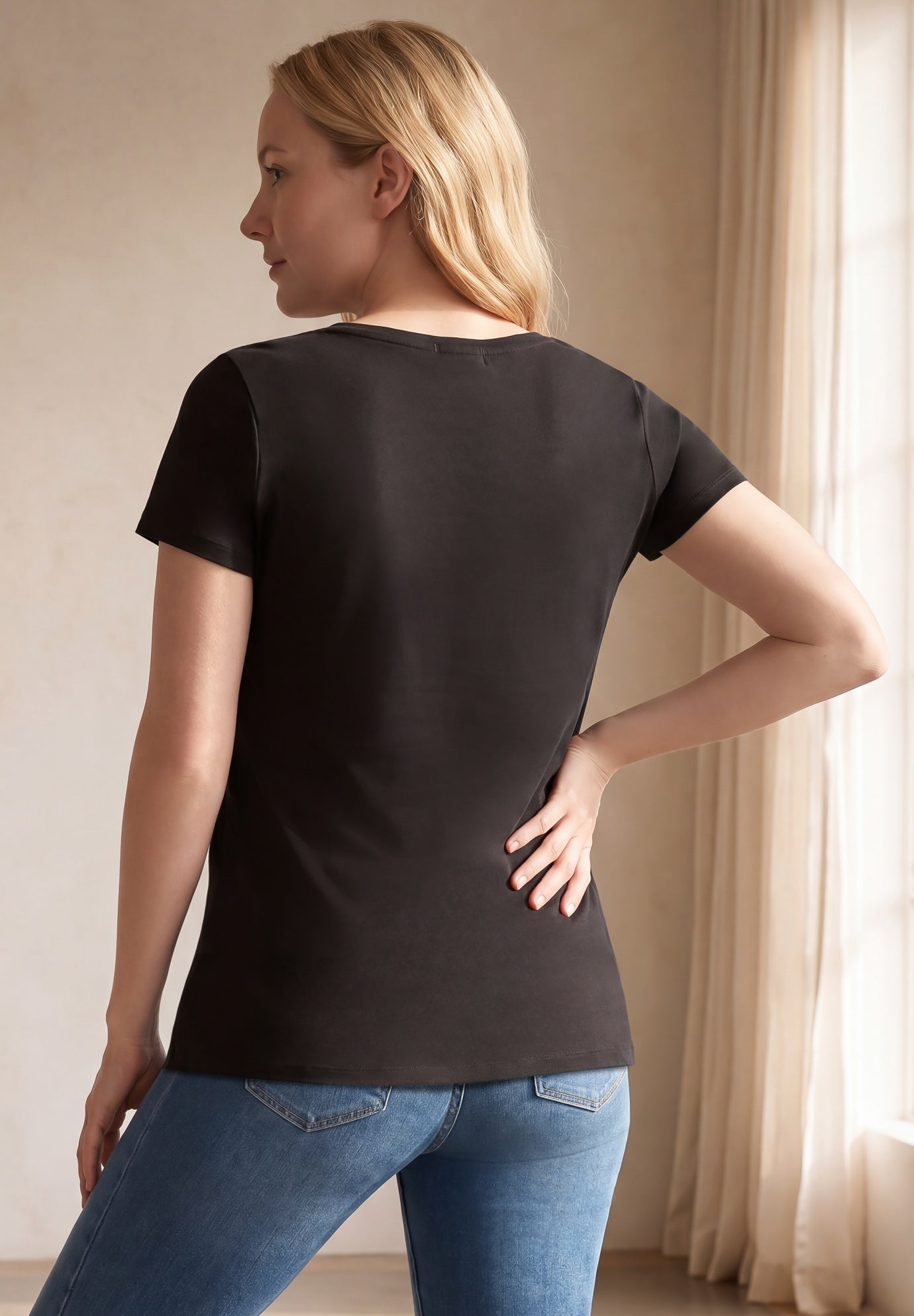 100% Cotton Jersey Slub Scoopneck Short Sleeve Graphic Tee image number 1