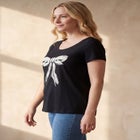 100% Cotton Jersey Slub Scoopneck Short Sleeve Graphic Tee image number null