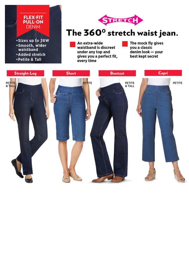 Pull-On Flex-Fit Elastic-Waist Stretch Denim Jeans Shorts image number 3