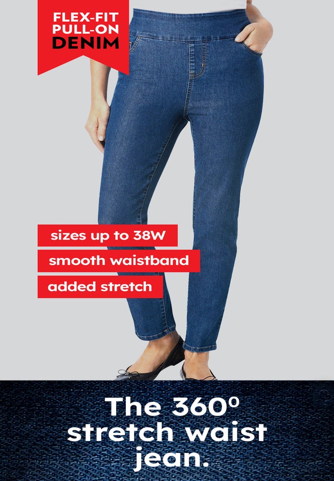 Pull-On Flex-Fit Elastic-Waist Stretch Denim Jeans Shorts image number 5